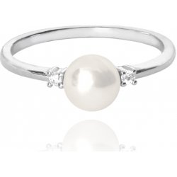 Minet Stříbrný prsten s perlou a bílými zirkony JMAS7034SR