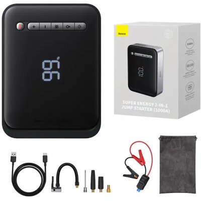 Powerbanka/startér + kompresor 2v1 Baseus Super Energy Car Jump Starter, 8000 mAh, 1000 A, USB (černá) – Hledejceny.cz