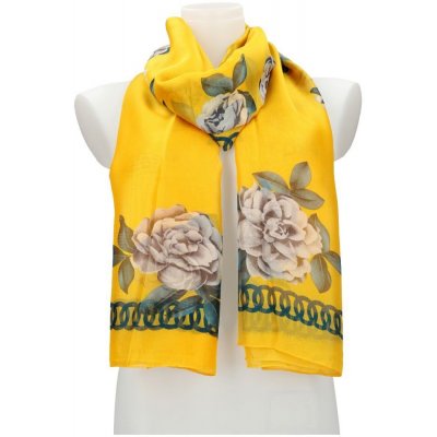 Cashmere dámský letní šátek šála žlutá s květy – Zboží Mobilmania