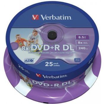 Verbatim DVD+R 8,5GB 8x, Double Layer, AZO, printable, cakebox, 25ks (43667)