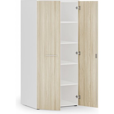 Primo Kancelářská policová skříň s dveřmi, 800 x 600 x 1781 mm, bílá / dub přírodní – Hledejceny.cz
