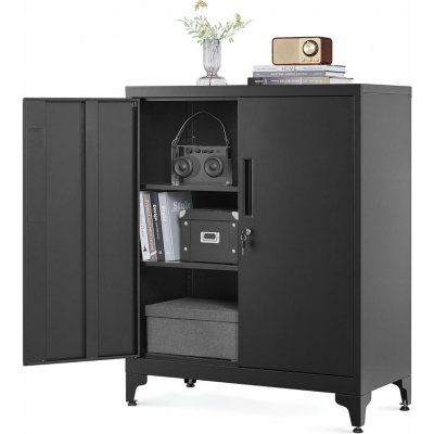 Songmics Kovová skříň se zámkem 80 x 90 x 40 cm černá – Zboží Dáma