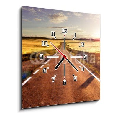 Obraz s hodinami 1D - 50 x 50 cm - Aventuras y viajes por carretera.Carretera y campos být obchodním cestujícím landscapes břevno