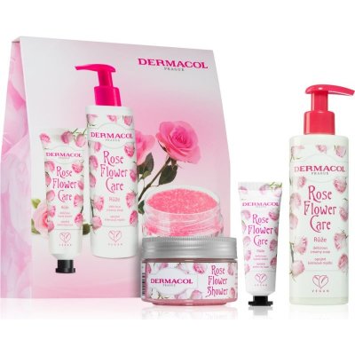 Dermacol Flower Care cukrový tělový peeling 200 g + krém na ruce 30 ml + krémové mýdlo na ruce 250 ml kosmetická sada – Zboží Mobilmania