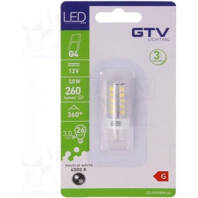 GTV Poland LD-G4P30W-40 Žárovka LED bílá neutrální G4 12VDC 260lm 3W 360° 4000K – Zboží Mobilmania