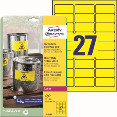 Avery Zweckform L6105-20 Odolné PET etikety 63,5x29,6 mm 540 ks žluté – Sleviste.cz