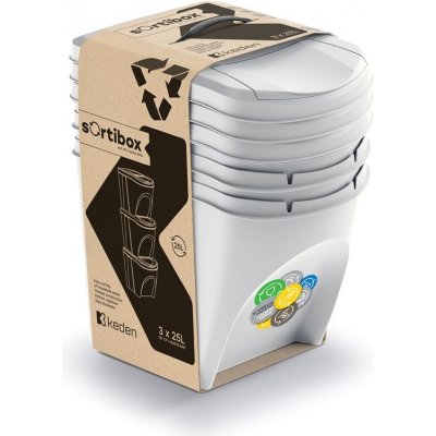 Prosperplast Sada 3 odpadkových košů SORTIBOX 3 x 25 l popelavá – Zboží Dáma