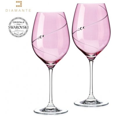 Swarovski Elements Crystalex Bohemia Glass Sklenice na červené víno růžové se Silhouette Pink 470 ml – Zboží Mobilmania