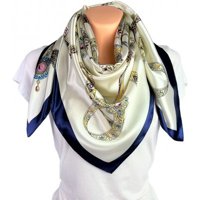 Smetanový viskózový dámský šátek na krk s ornamenty růžice – Zboží Mobilmania