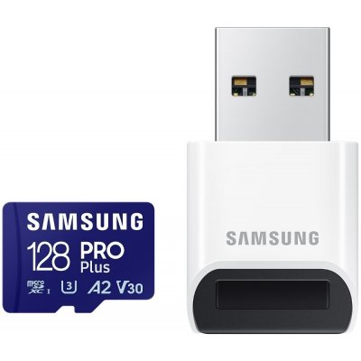 Samsung PRO Plus microSDXC 128GB + USB adaptér Paměťová karta, 128GB, microSDXC, UHS-I U3, V30 + USB adaptér MB-MD128SB/WW