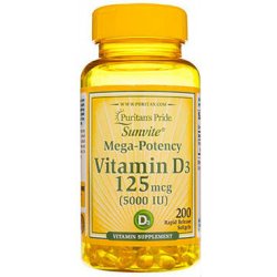 PURITAN'S PRIDE Vitamin D3 5000 IU 200 kapslí