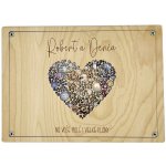 Dřevěný obraz se srdíčkem a se jmény na darování peněz – Zboží Dáma