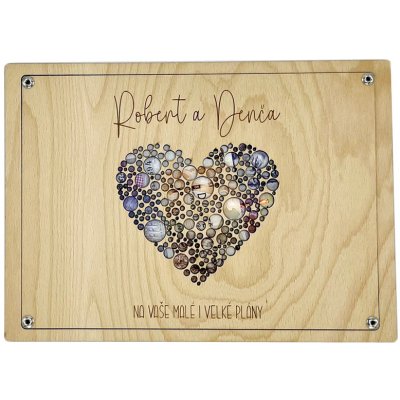 Dřevěný obraz se srdíčkem a se jmény na darování peněz – Zboží Dáma