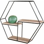 Autronic - Polička nástěnná P-064 OAK, š. 48 cm, MDF dekor dub, kov černý lak mat