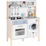 ecotoys Dřevěná hrací kuchyňka pro děti se zvuky LED diodami troubou pračkou kuchyňskými doplňky – Zboží Mobilmania