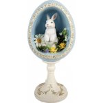 Clayre & Eef Bílo-modré vajíčko na podstavci s králíčkem a květy - 13*12*28 cm – Hledejceny.cz