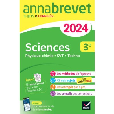 Annales du brevet Annabrevet 2024 Sciences Physique-chimie, SVT, Technologie 3e – Hledejceny.cz