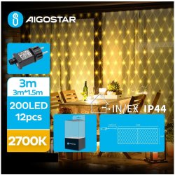 Aigostar LED Venkovní vánoční řetěz 200xLED 8 funkcí 6x1,5m IP44 teplá bílá | AI0497