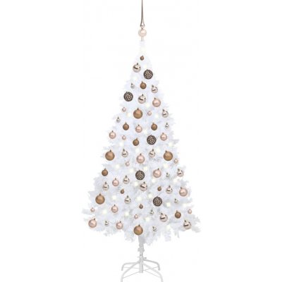 zahrada-XL Umělý vánoční stromek s LED a sadou koulí bílý 180 cm PVC