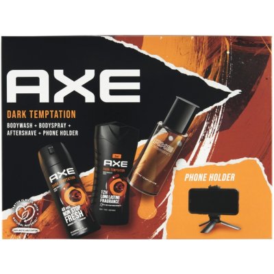 AXE Dark Temptation deodorant sprej 150 ml, sprchový gel 250 ml A voda po holení 100 ml Dárkové balení s držákem na telefon – Zbozi.Blesk.cz