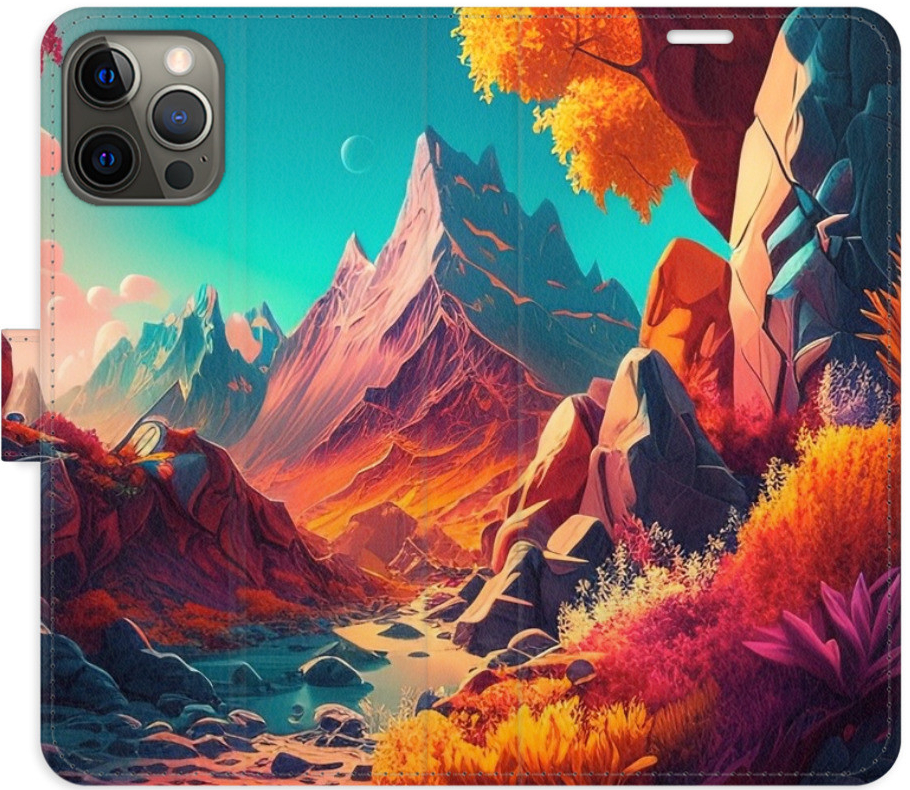Pouzdro iSaprio Flip s kapsičkami na karty - Colorful Mountains Apple iPhone 12 / 12 Pro