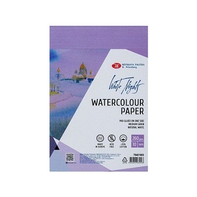 Neva Palette Skicák White Nights Watercolour Paper 10 listů 260 g/m2 70% bavlna A4