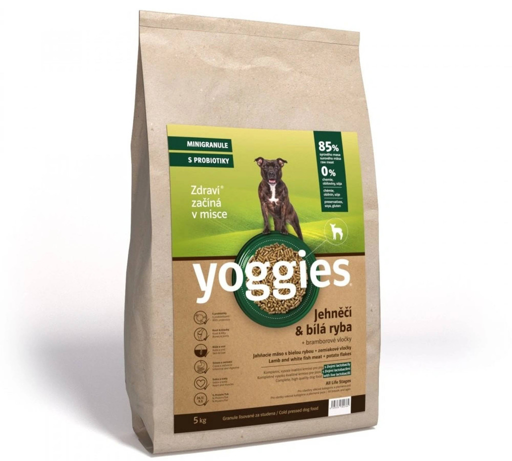 Yoggies minigranule lisované za studena s probiotiky Jehněčí maso & bílá ryba 5 kg