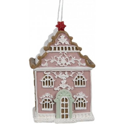 Růžová závěsná vánoční ozdoba perníková chaloupka Gingerbread - 6*4*9 cm - Clayre & Eef – Hledejceny.cz
