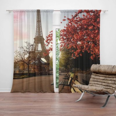 Závěsy Eiffelova věž a červený strom: 2 ks - 140x250 cm - Sablio – Hledejceny.cz