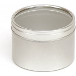 Stříbrná kulatá plechovka 48x30 mm s průhledným víčkem bez závitu 50 ml