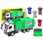 mamido Multifunkční zelené kovové popelářské auto s setrvačníkem a barevnými kontejnery – Sleviste.cz