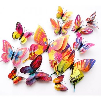 Nalepte.cz 3D mnohobarevní motýlci na zeď 12 x 10 cm