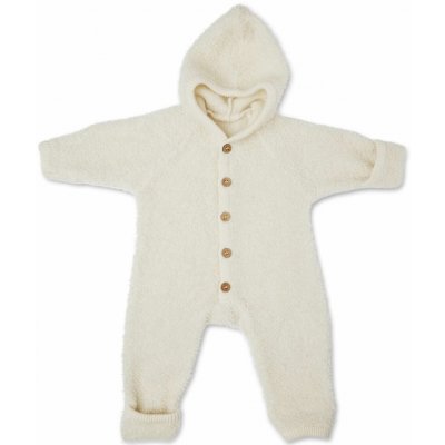 Merino overal bouclé pro děti s kapucí a ohrnovacími náplety Smallstuff off white – Hledejceny.cz
