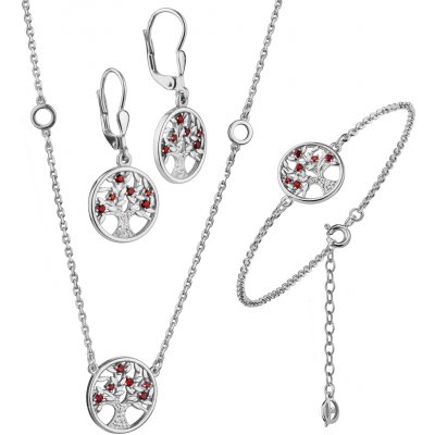 Granát Turnov Stříbrný set šperků 1467 s českým granátem, rhodiovaný - strom života klapka – Sleviste.cz