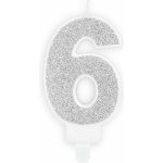 PartyDeco svíčka malá stříbrná číslo 6 – Sleviste.cz