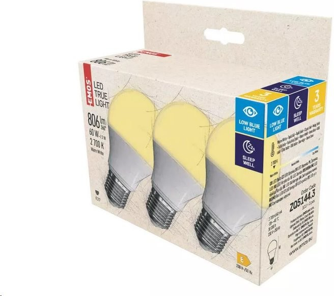 Emos lED žárovka True Light A60 E27 7,2 W 60 W 806 lm teplá bílá