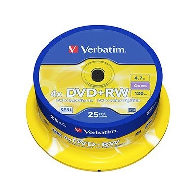 Verbatim DVD+RW 4,7GB, 6x, SERL, spindle, 25ks (43489) – Zboží Živě