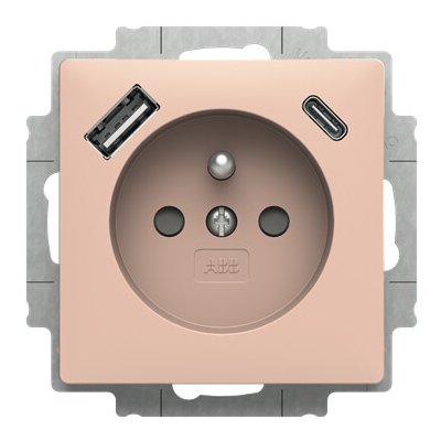 ABB Zásuvka 1násobná s kolíkem, s clonkami, s nabíjením USB-A, USB-C Barva: Zoni®, pudrová – Hledejceny.cz