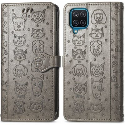 Pouzdro Embossing Pattern Pes a Kočka Samsung Galaxy A12 / M12 šedé – Zbozi.Blesk.cz