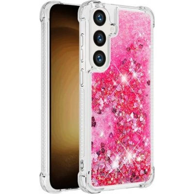 Glitter přesýpací gelové Samsung Galaxy S24 - růžový/srdíčka