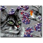 Malování podle čísel ČÍHAJÍCÍ ŠEDÝ KOCOUR A PTÁČEK – Zboží Dáma