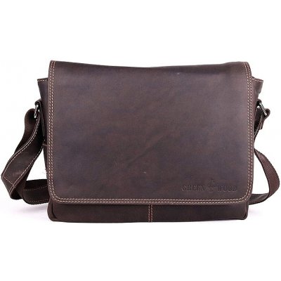 GreenWood Středně velká kožená hladká tmavěhnědá crossbody taška no. 113