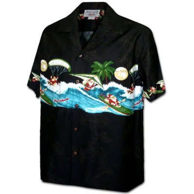 Pacific Legend černá havajská košile s klasickým motivem Santy na moři – Zboží Dáma