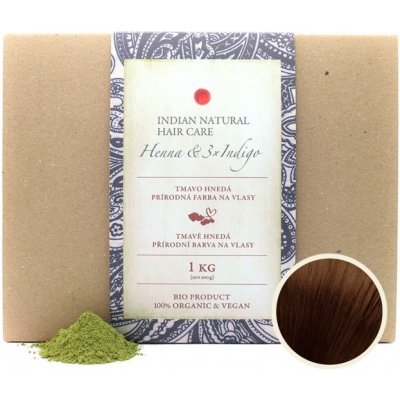 INDIAN NATURAL HAIR CARE - HENNA & 3xINDIGO 1kg - tmavě hnědá barva na vlasy – Zboží Dáma