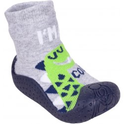 YO ponožky s gumovou podrážkou ponožkoboty chlapecké šedé-dinosaur
