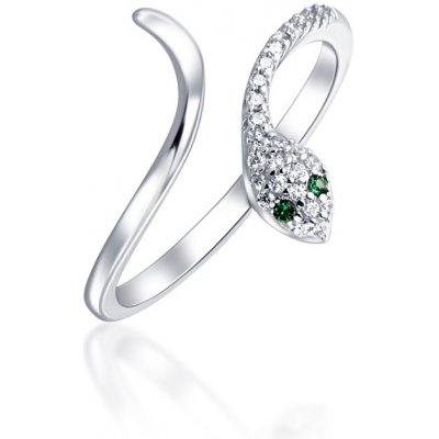 JVD Dámský stříbrný prsten se zirkony a zelenými smaragdy had SVLR0638XE9BI
