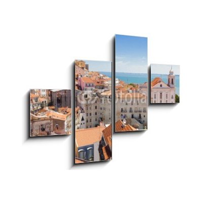 Obraz 4D čtyřdílný - 120 x 90 cm - Panoramic of Alfama rooftops, Lisboa, Portugal Panoramatické střechy Alfama, Lisboa, Portugalsko – Hledejceny.cz