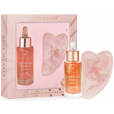 Crystallove Rose Quartz Crystalized Set Pleťové sérum s růžovým křemenem a bisabololem 30 ml + Kámen Gua Sha