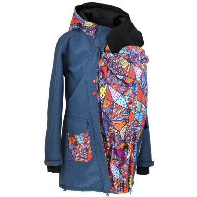 Shara softshellový kabát zimní vsadka se vzorem přední nošení modrý žíhaný/bláznivé trojúhelníky – Zboží Mobilmania