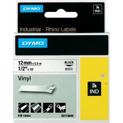 DYMO vinylová páska Rhino D1 12 mm × 5,5 m, černá na bílé